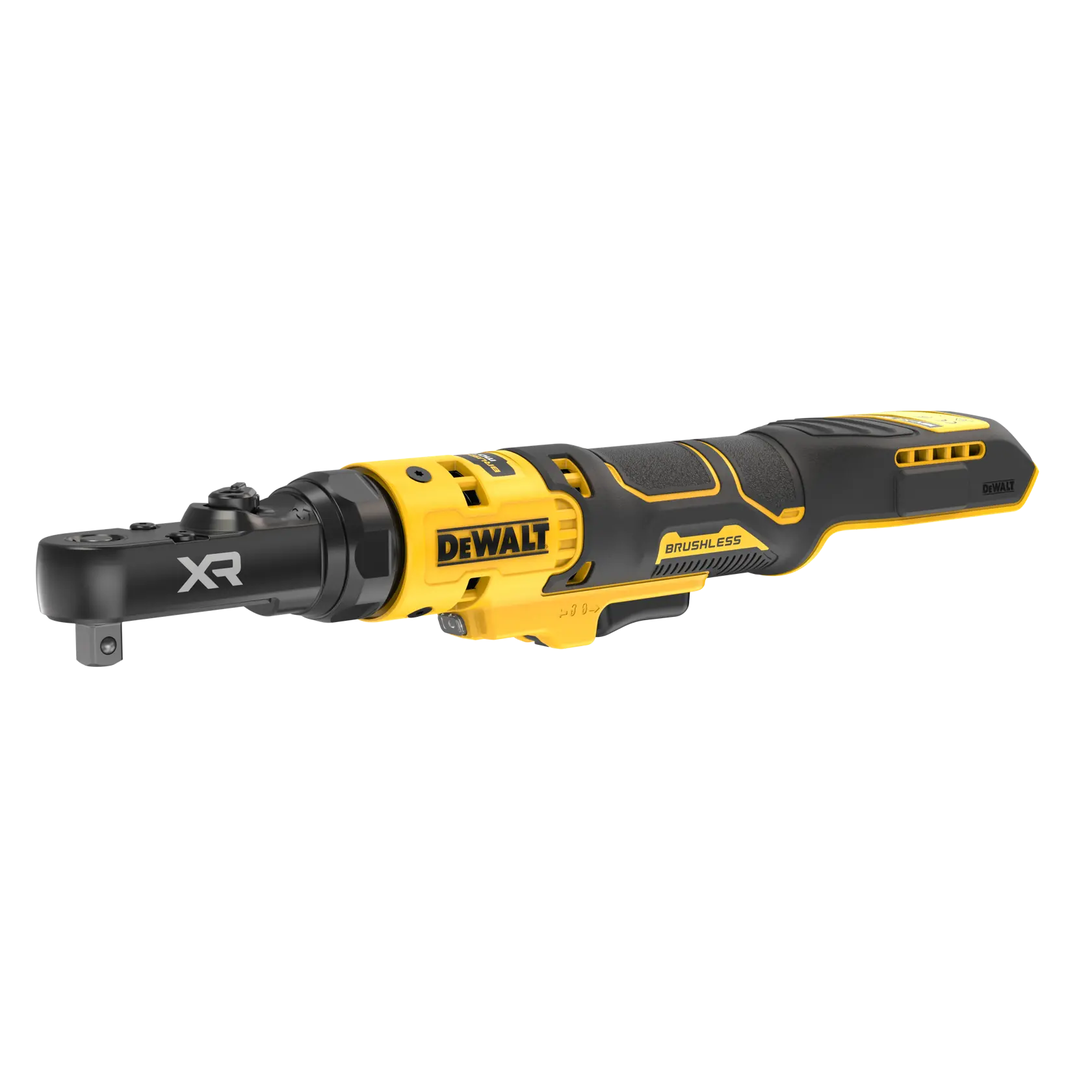 DEWALT ratchet tool, photography category. SKUs: DCF520N-XJ, DCF520N. Yellow and black cordless model.