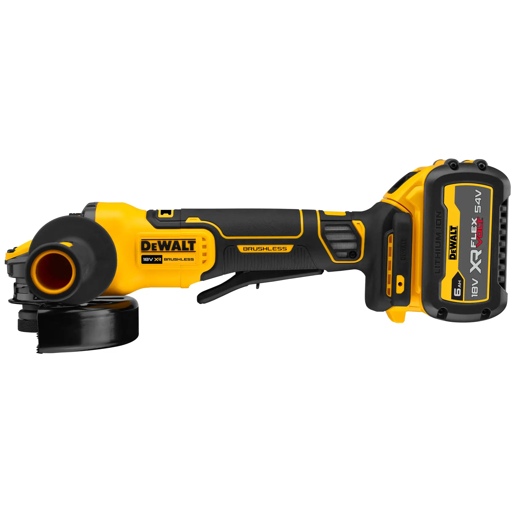 DEWALT® 18V XR® Brushless 125mm Paddle Switch Angle Grinder - 1 x FLEXVOLT® 6Ah