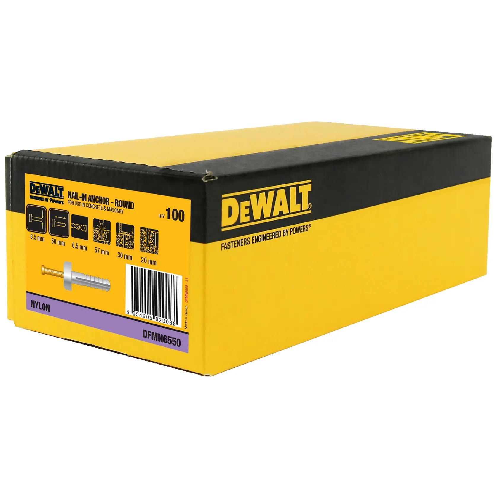 DEWALT® NAILIN® ANCHOR NYLON/ZINC YELLOW ROUND HEAD (Ø6.5 x 50 MID)