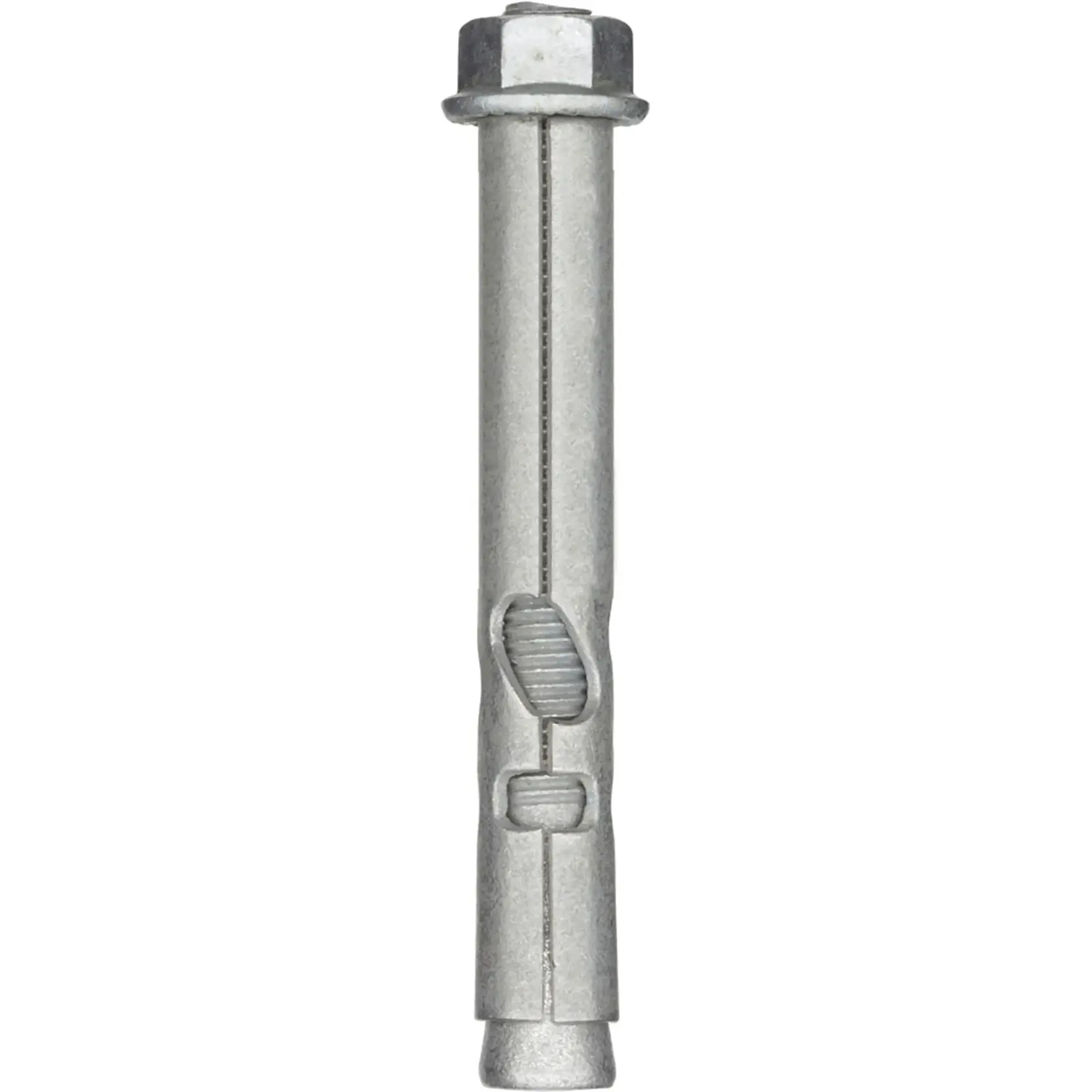 A close-up view of a metal expansion anchor bolt, shown upright against a white background.