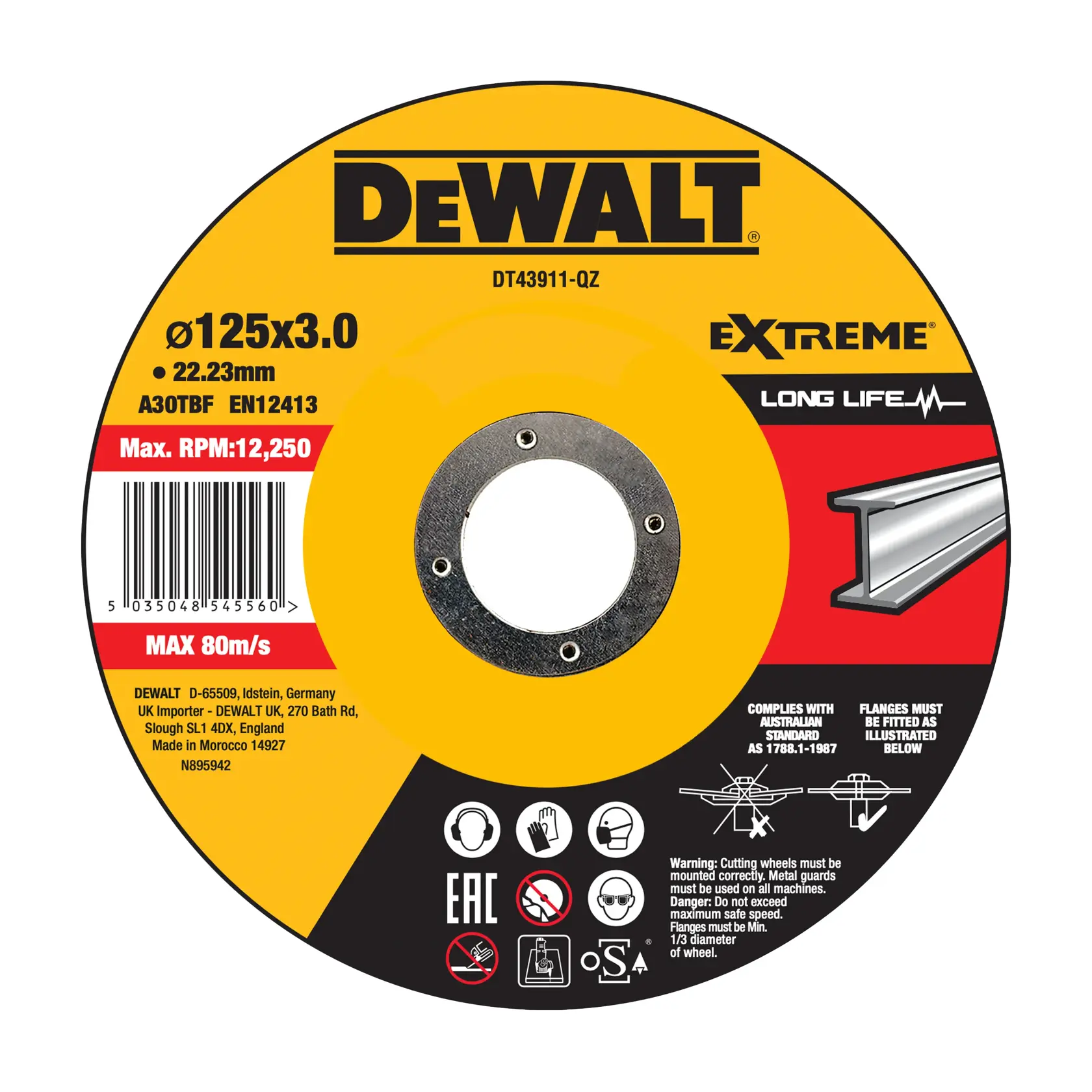 DEWALT® EXTREME 125mm x 3mm x 22.23mm Bonded Abrasive METAL Cut / Grind Disc