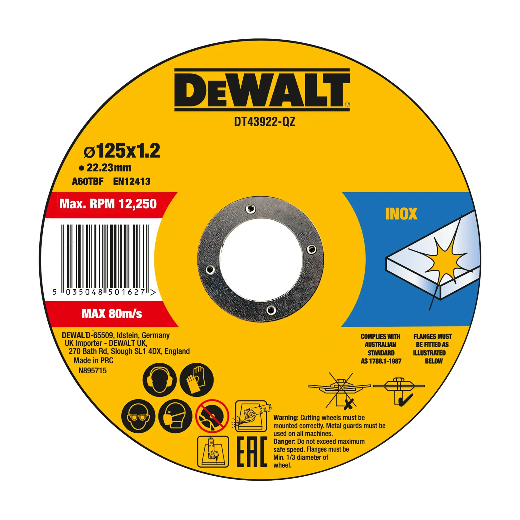 DEWALT® 125mm x 1.2mm x 22.23mm High Performance Bonded Thin Cut Disc (10 pcs.)