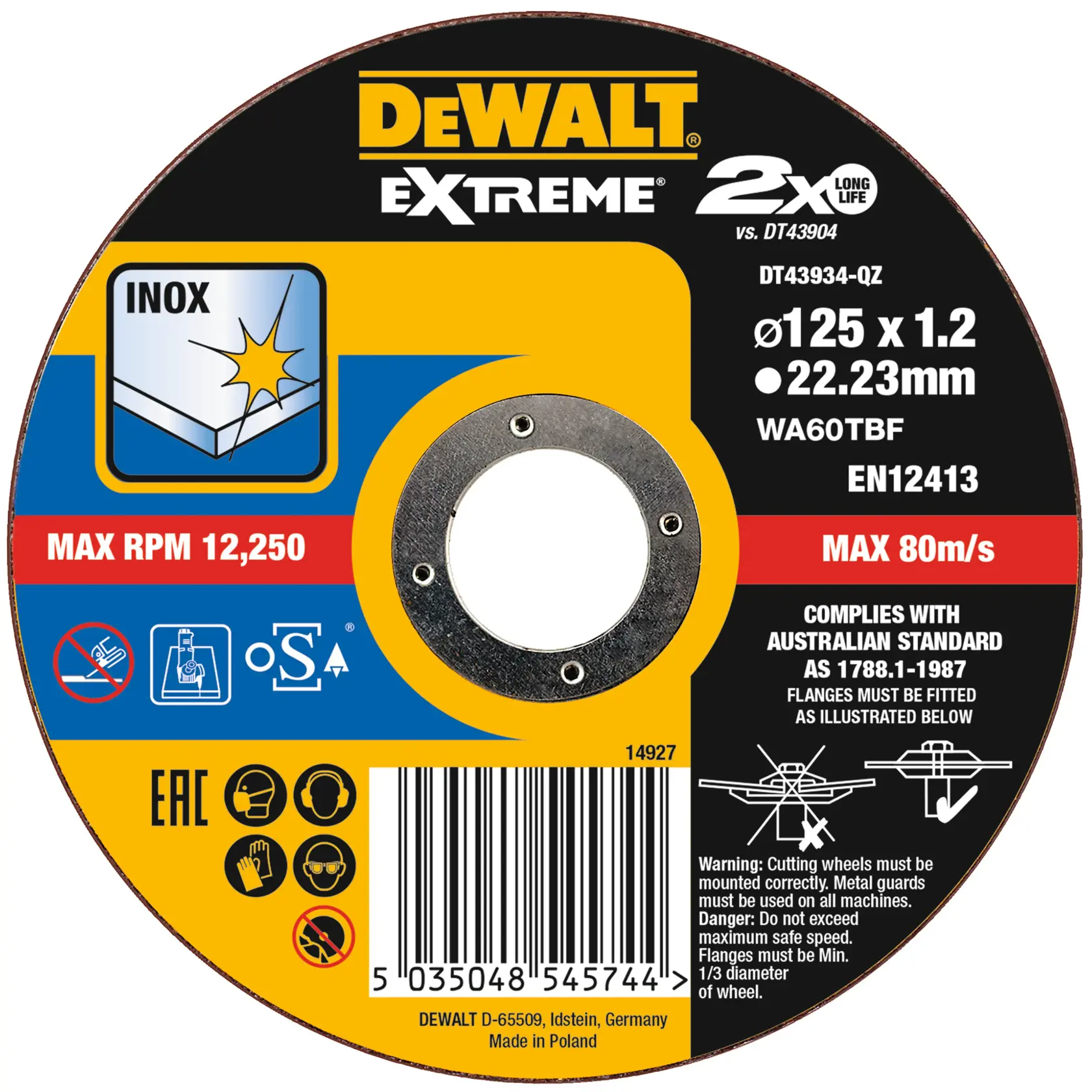 DEWALT® EXTREME® 125mm X 1.2mm X 22.23mm Thin Cut Bonded Disc