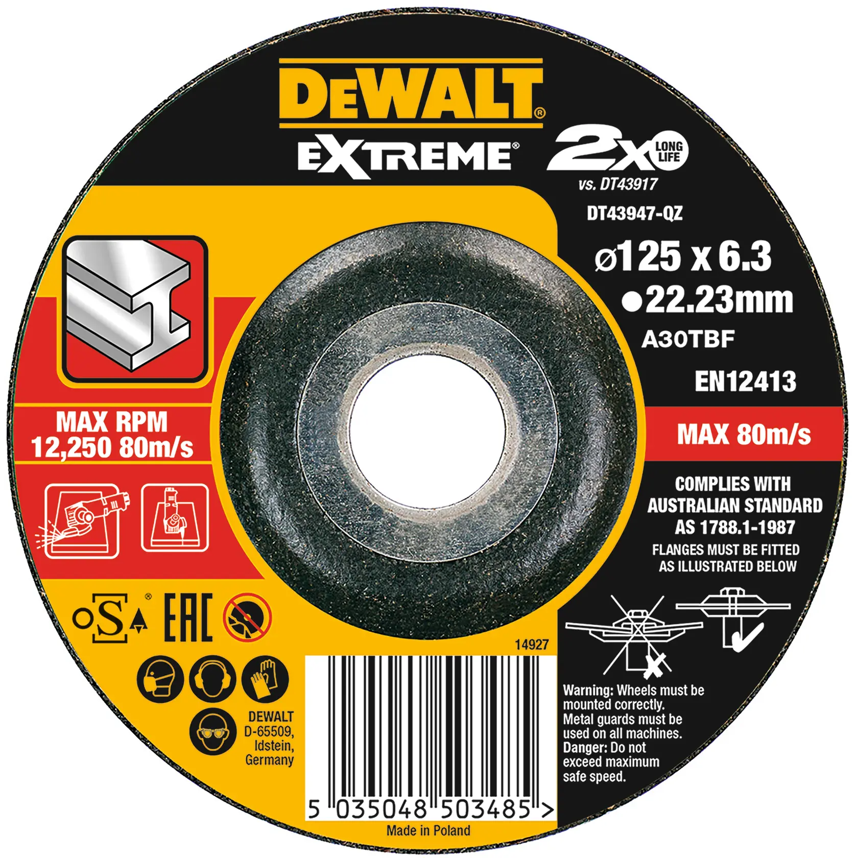 DEWALT® EXTREME® BONDED DISC THIN CUT 180MM X 1.6MM X 22.23MM