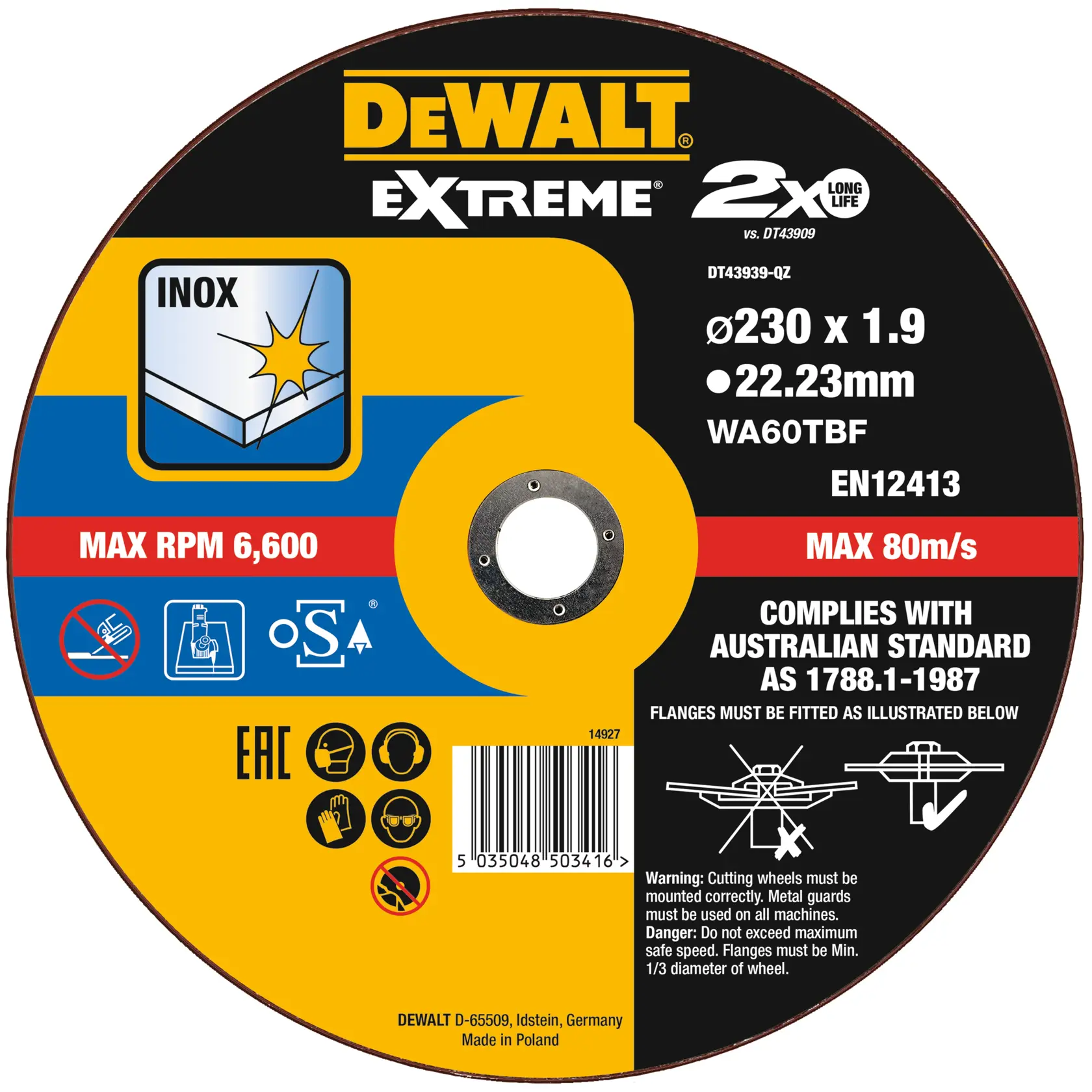 DEWALT® EXTREME® BONDED DISC THIN CUT 230MM X 1.9MM X 22.23MM
