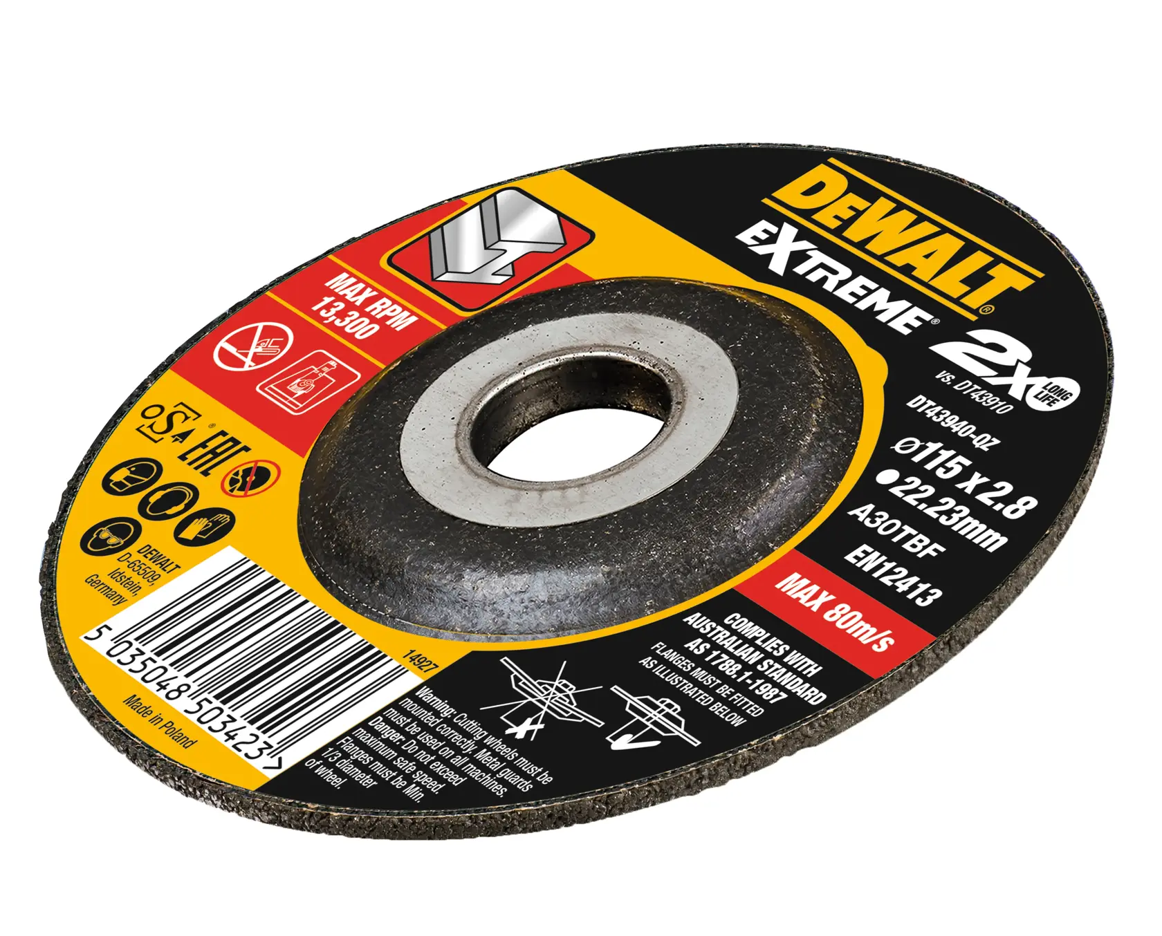 DEWALT® EXTREME® BONDED DISC CUTTING 115MM X 3.0MM X 22.23MM