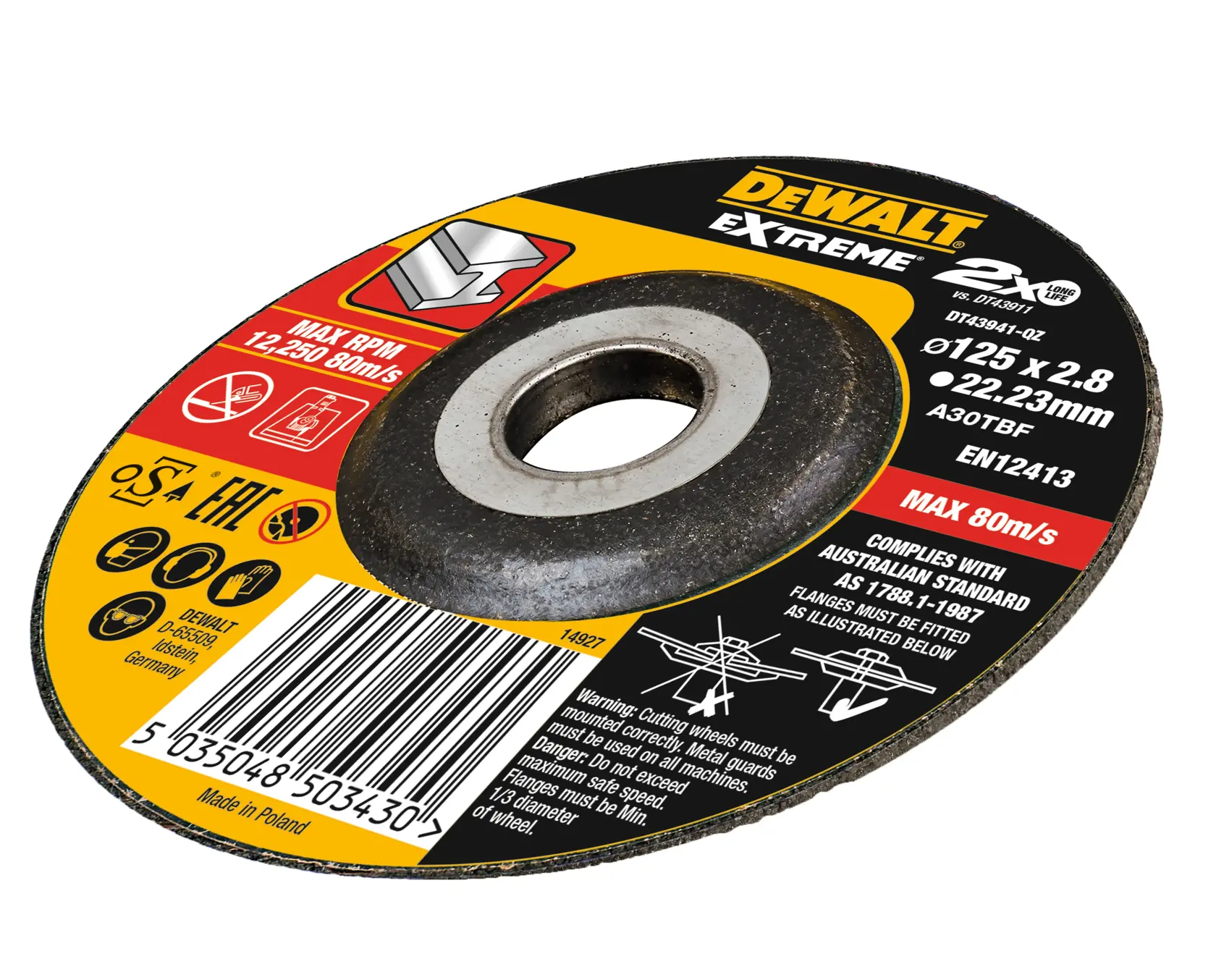 DEWALT® EXTREME® Bonded Cutting Disc, 125mm X 3.0mm X 22.23mm