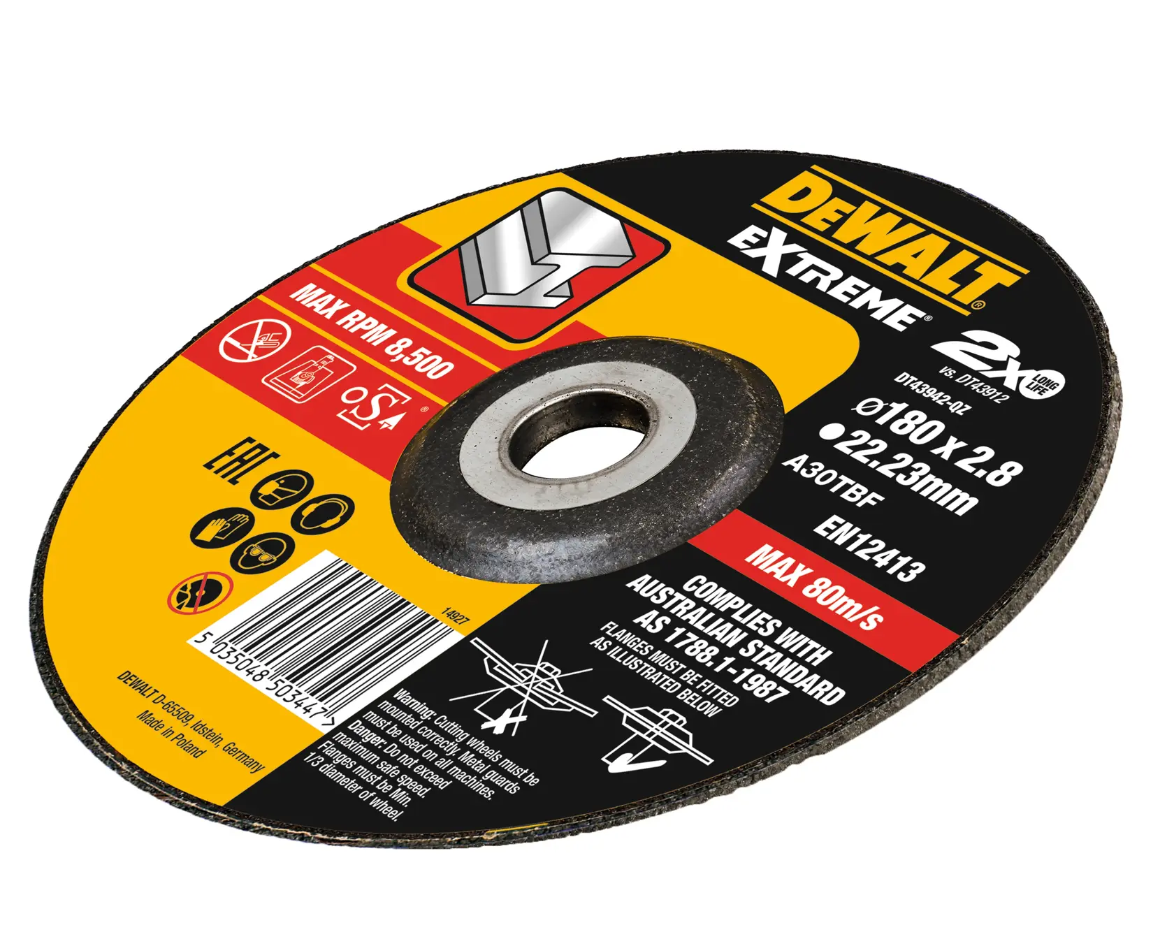 DEWALT® EXTREME® BONDED DISC CUTTING 180MM X 3.0MM X 22.23MM