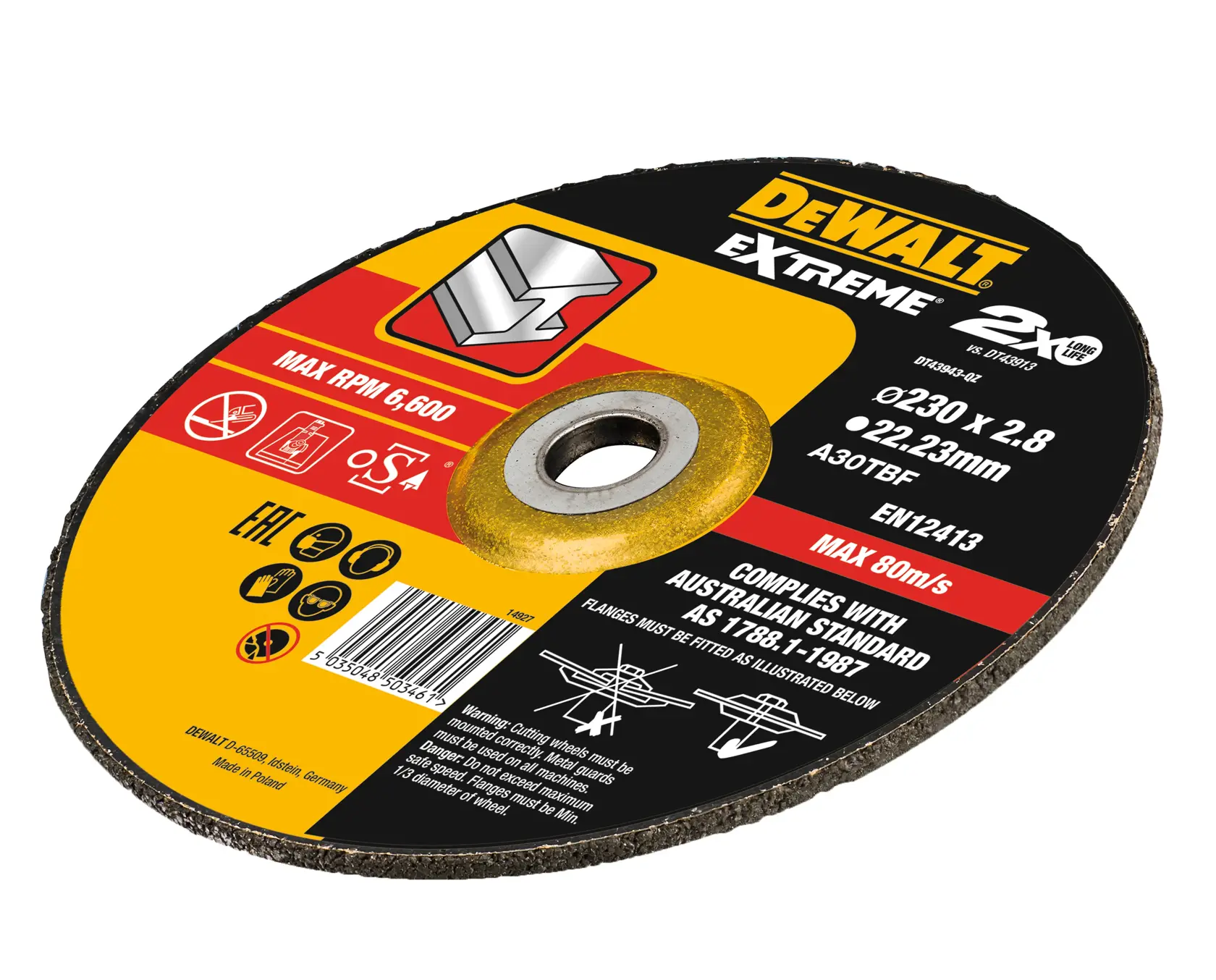 DEWALT® EXTREME® 230mm X 3.0mm X 22.23mm Bonded Disc Cutting