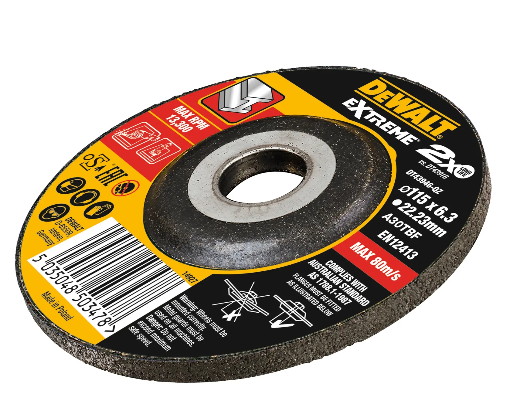 DEWALT® EXTREME® BONDED DISC GRINDING 115MM X 6.3MM X 22.23MM