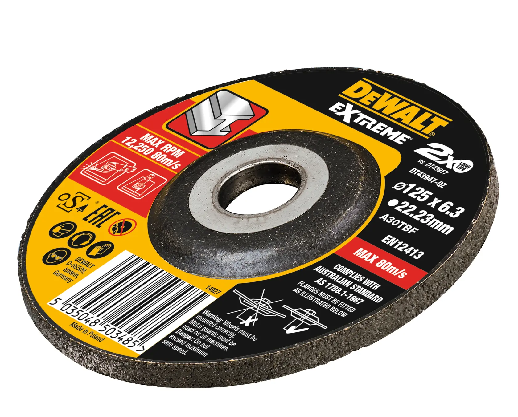 DEWALT® EXTREME® 125mm X 6.3mm X 22.23mm Bonded Grinding Disc