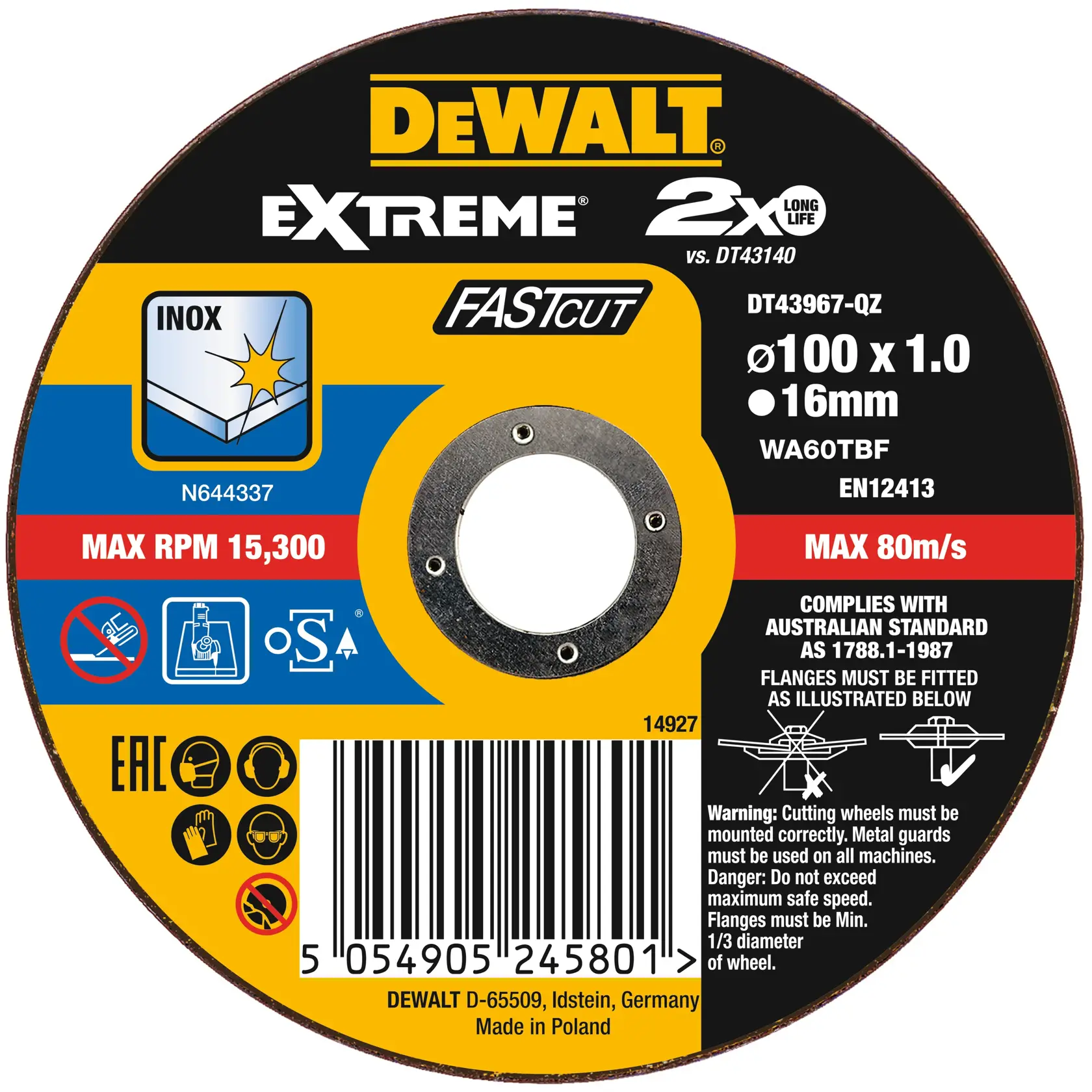 DEWALT® EXTREME® BONDED DISC THIN FAST CUT (100 x 1.0 x 16 mm)