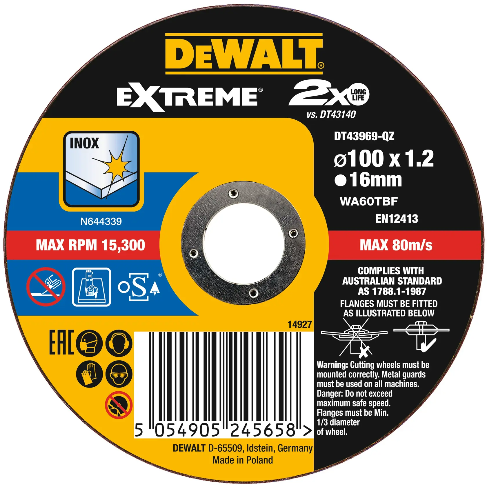 DEWALT® EXTREME® BONDED DISC THIN CUT 100MM X 1.2MM X 16.0MM