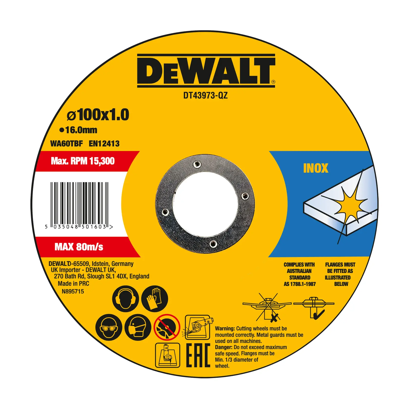 DEWALT® 100mm x 1.2mm x 16mm Bonded Abrasive Cutting Disc (10 pcs.)