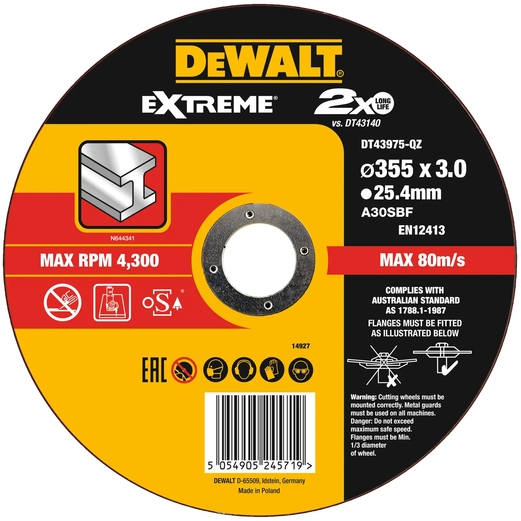 DEWALT® EXTREME® BONDED DISC CUTTING (355 mm X 3.0 mm X 25.4 mm)