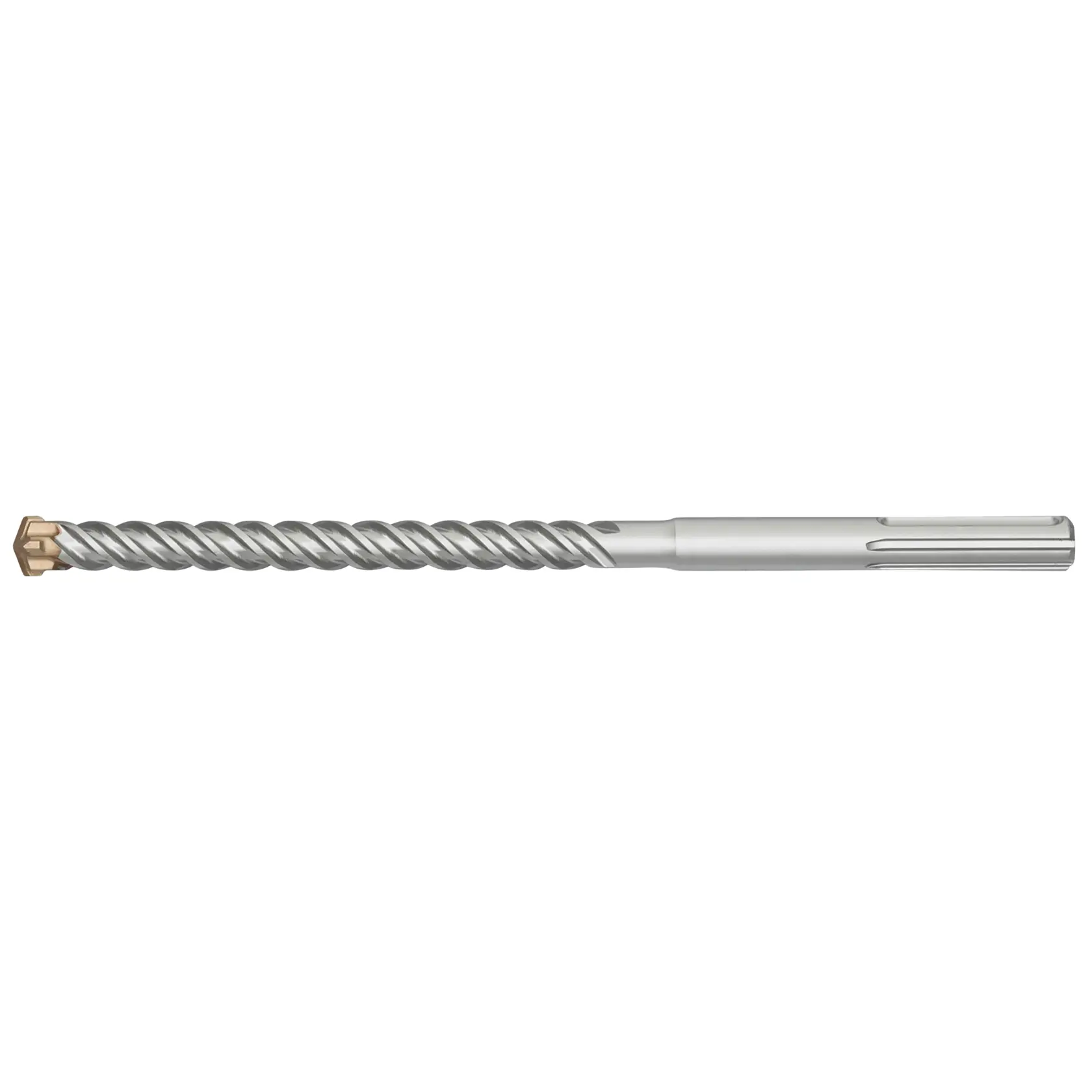 A DEWALT SDS drill bit with a silver, spiral body and a carbide tip, designed for masonry or concrete drilling.