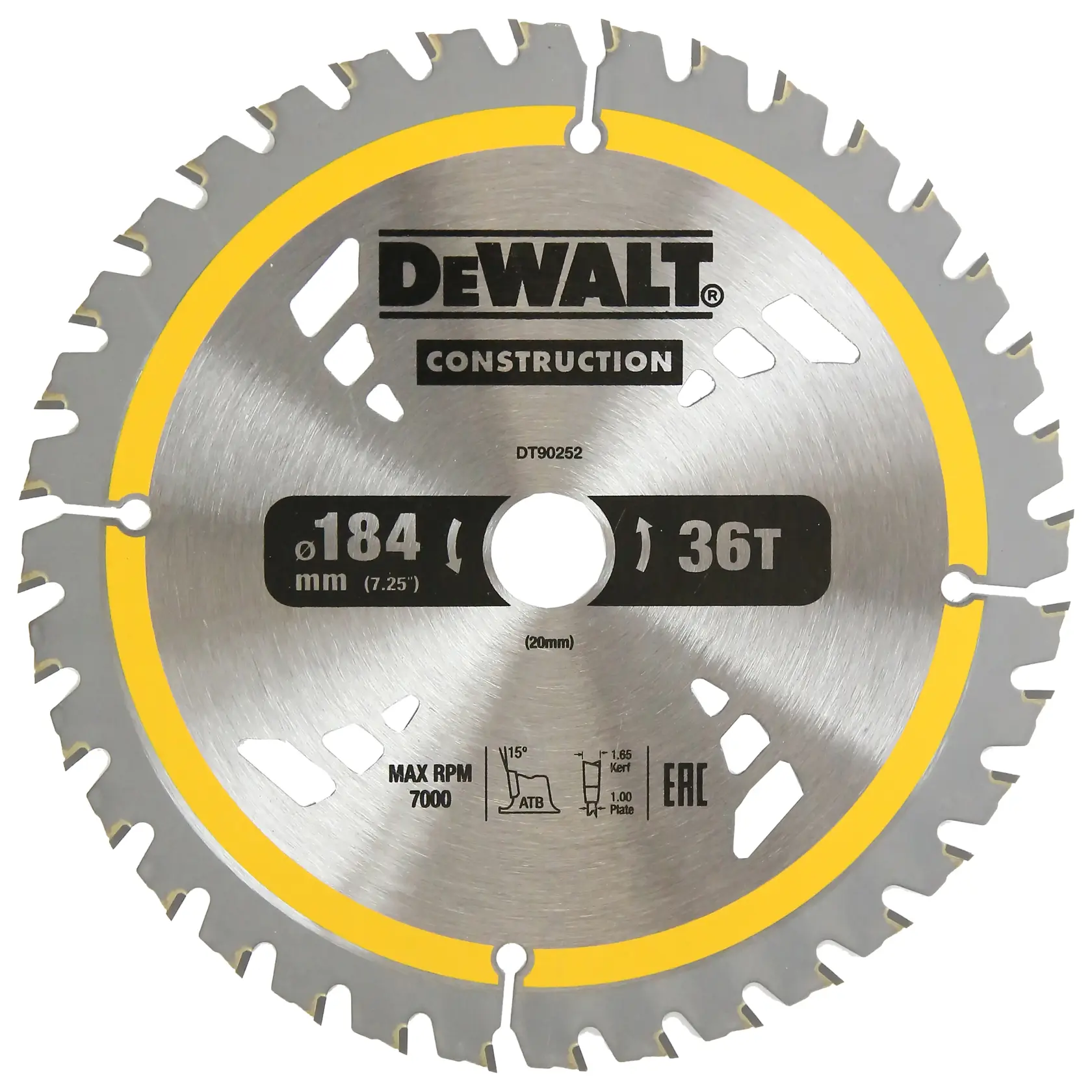 DEWALT® CONSTRUCTION 184mm x 20mm 36T Circular Saw Blade (16mm)