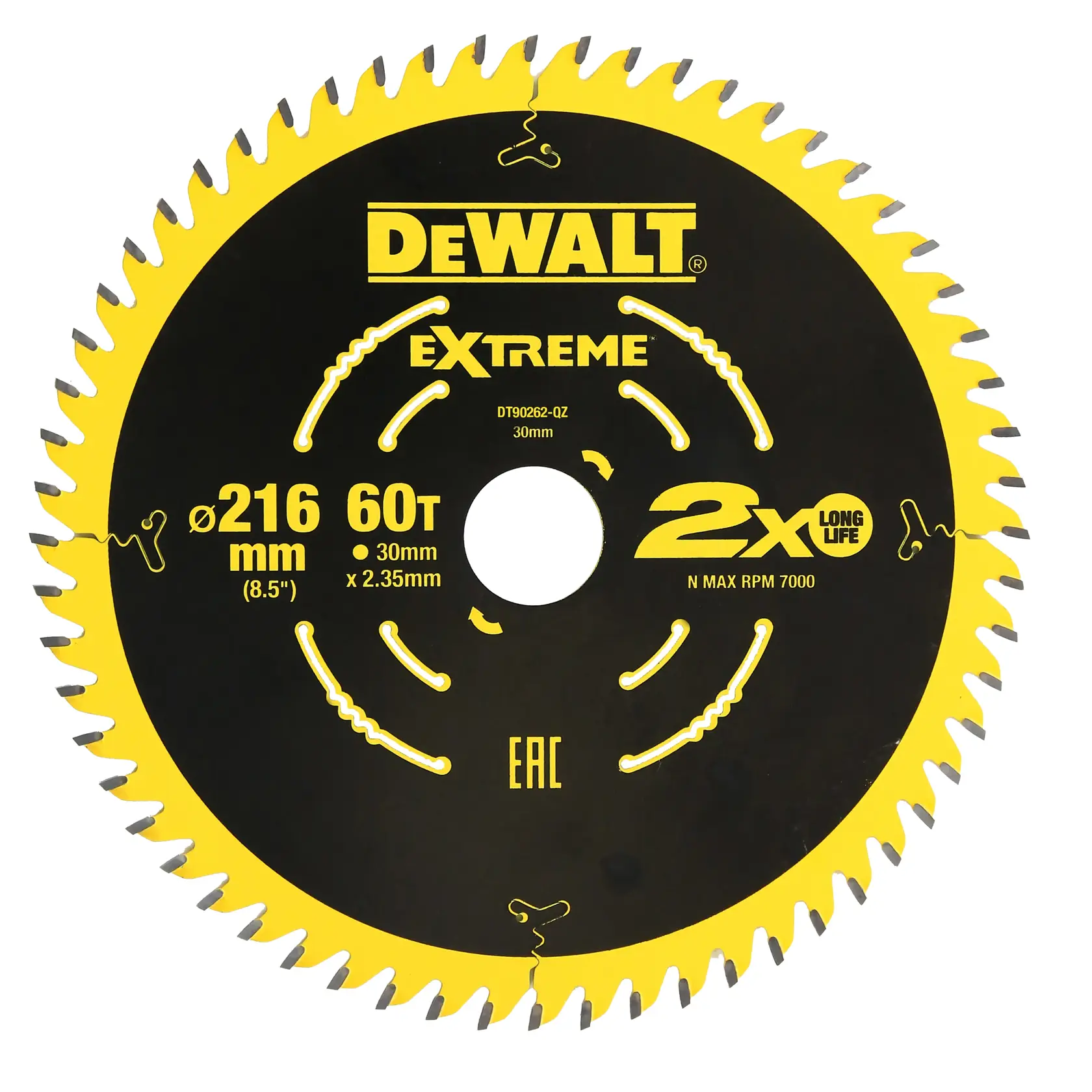 DEWALT® EXTREME® 2X LIFE CIRCULAR SAW BLADE 216MM X 60T (16/25/30MM)
