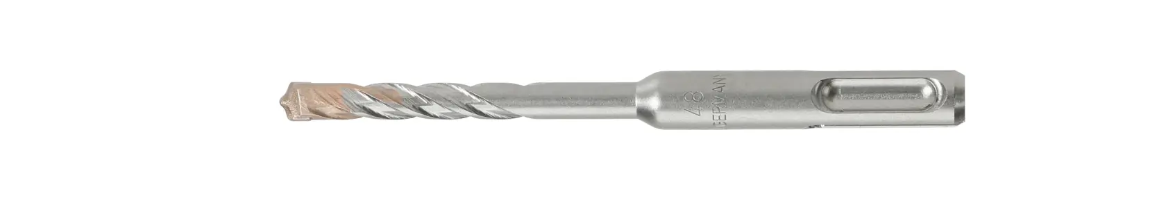 A DEWALT SDS drill bit, silver color, designed for masonry and concrete, shown on a white background.