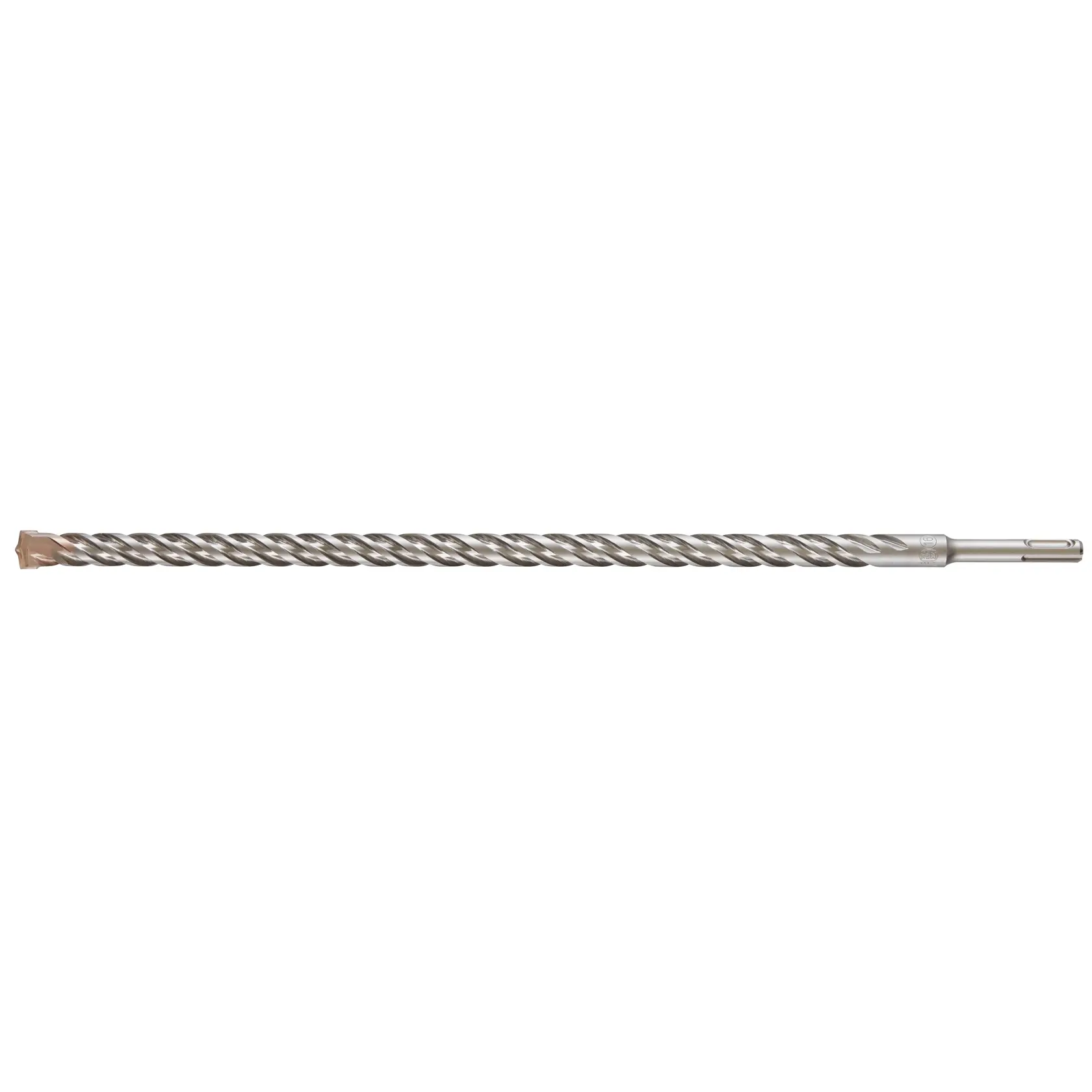 A DEWALT DT9582 metal drill bit with spiral fluting, used for heavy-duty drilling in masonry and concrete surfaces.