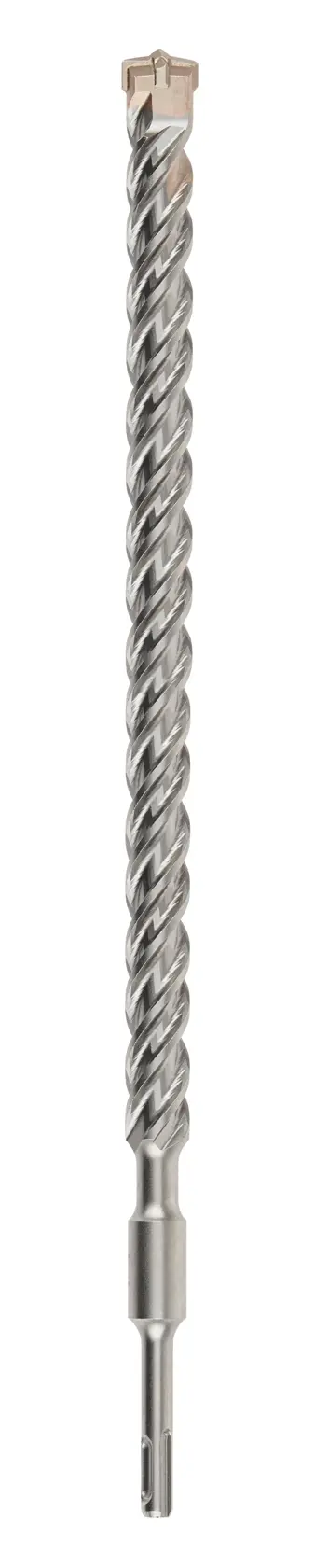A single silver-colored masonry drill bit with a spiral flute design, shown vertically on a white background.