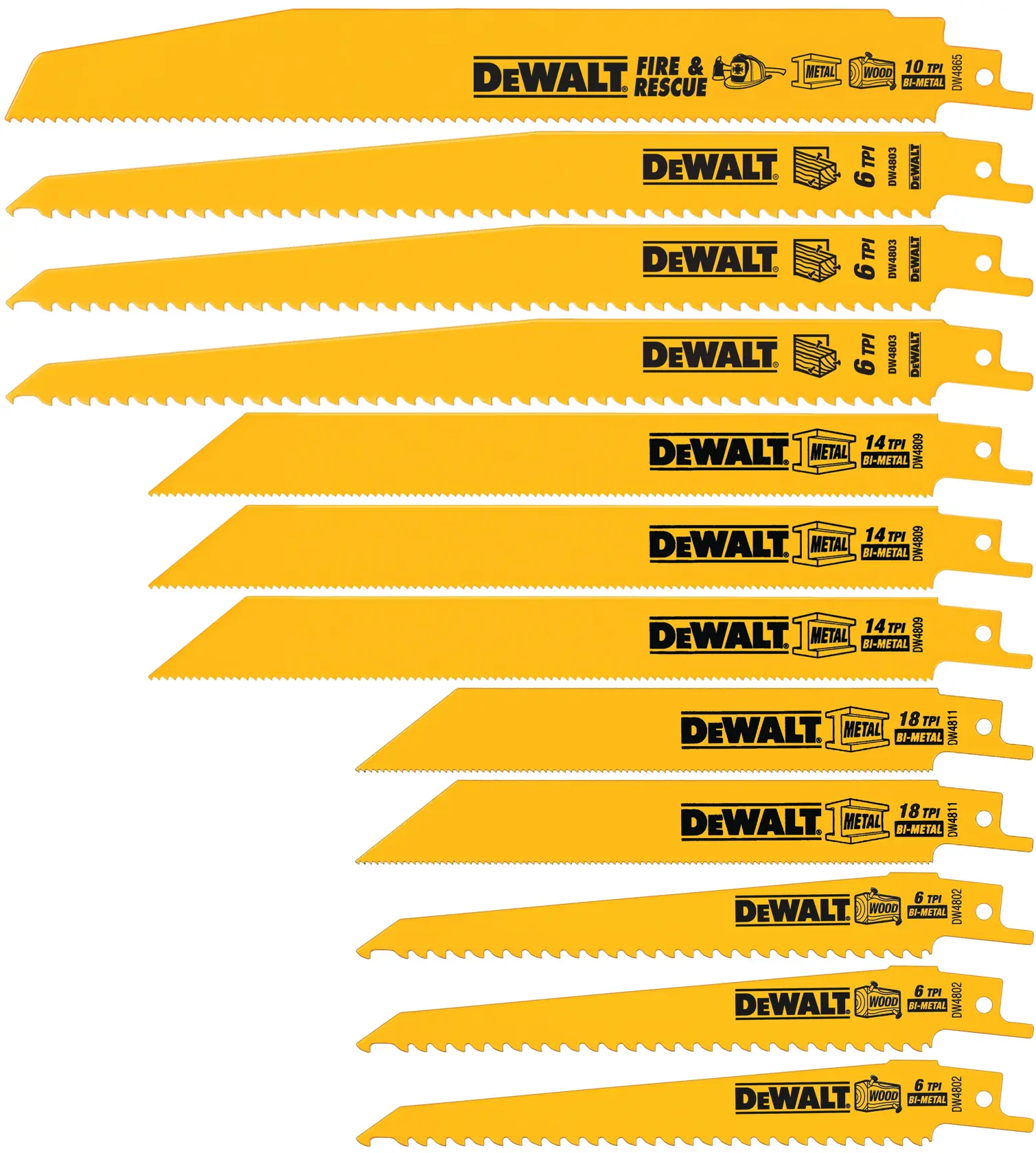 12 piece bi metal reciprocating saw blades.